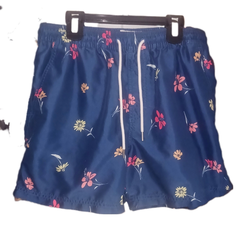 American Eagle Outfitters Blue and Pink Swim Trunks Floral Design